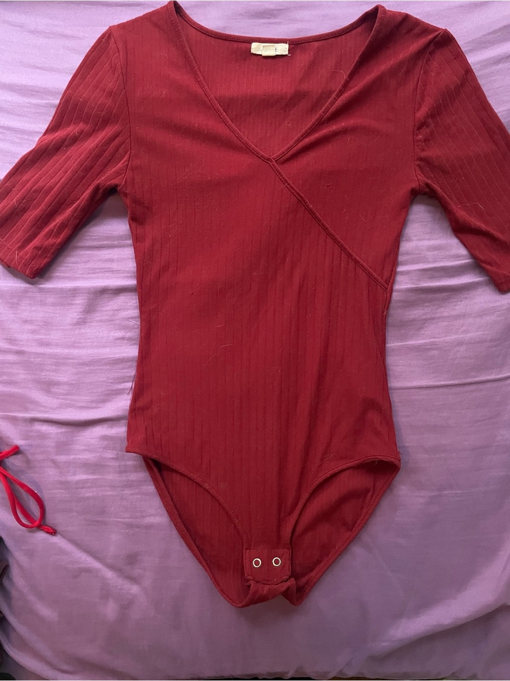 Ardene Ribbed Wrap-Front Bodysuit - Dark Red